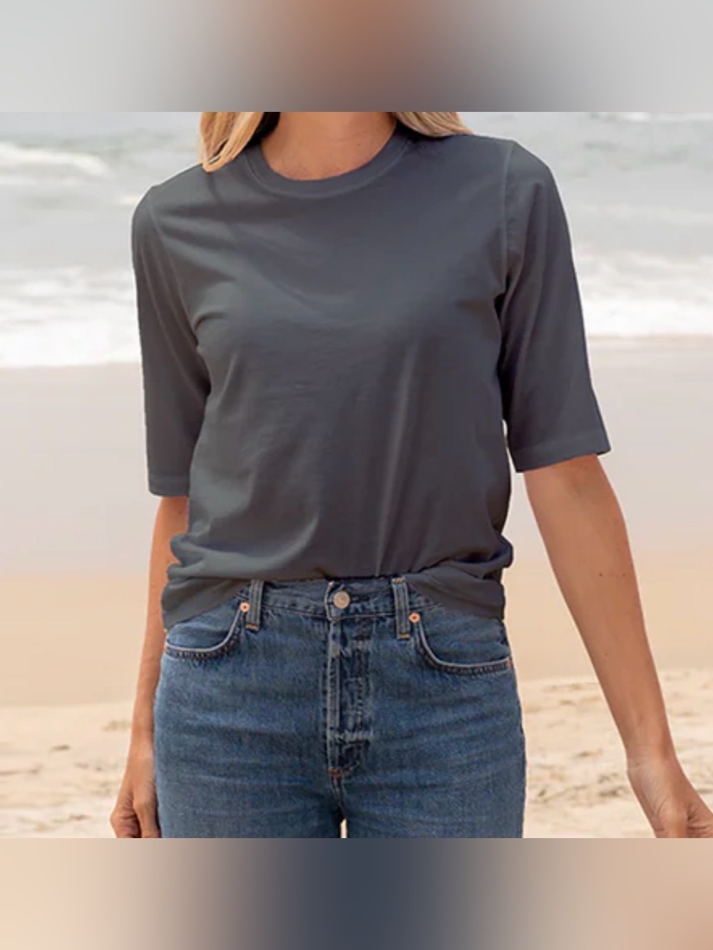 The Classic T-Shirt Company Gray Organic Cotton Elbow Sleeve Crew Neck Women’s L